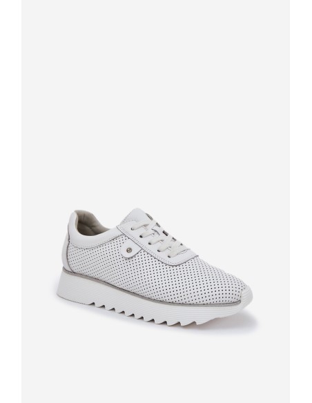 Odiniai sportiniai batai ant platformos su blizgučiais D&A LR51-629 balta