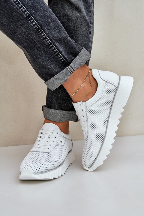 Leather Sports Shoes On Platform With Glitter D&A LR51-629 White