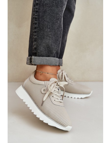 Leather Sports Shoes On Platform With Glitter D&A LR51-629 Beige