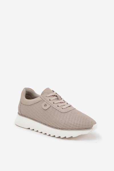 Leather Sports Shoes On Platform With Glitter D&A LR51-629 Beige 2