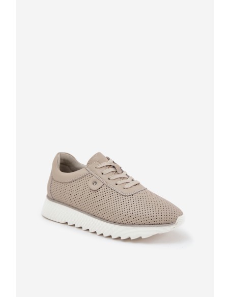 Leather Sports Shoes On Platform With Glitter D&A LR51-629 Beige