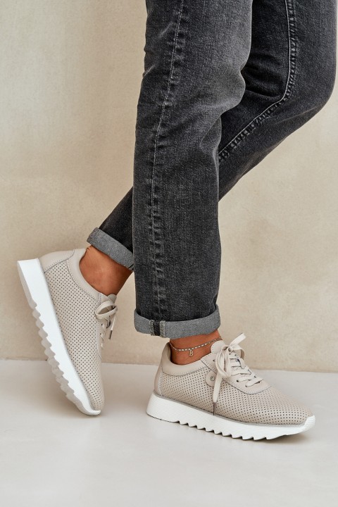 Odiniai sportiniai batai ant platformos su blizgučiais D&A LR51-629 smėlio spalvos