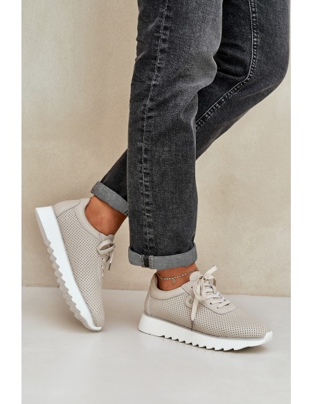 Leather Sports Shoes On Platform With Glitter D&A LR51-629 Beige