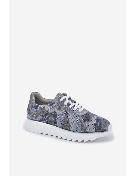 Suede Patterned Sports Shoes On Platform With Glitter D&A LR51-635 Blue