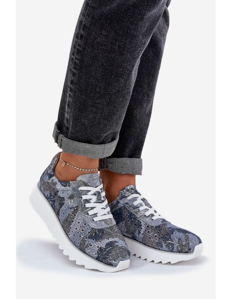 Suede Patterned Sports Shoes On Platform With Glitter D&A LR51-635 Blue