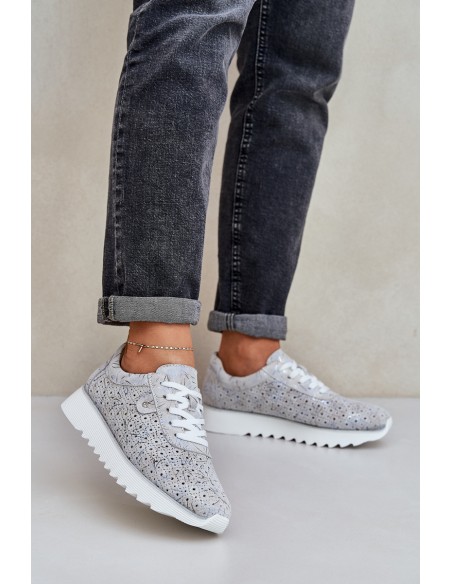 Suede Patterned Sports Shoes On Platform With Glitter D&A LR51-635 Silver