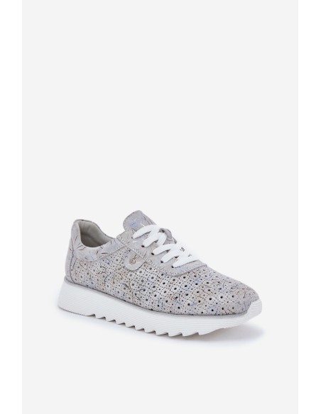 Suede Patterned Sports Shoes On Platform With Glitter D&A LR51-635 Silver