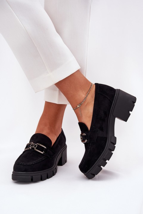 Eco Suede Women's Shoes With Decoration 39921 Black Vinceza