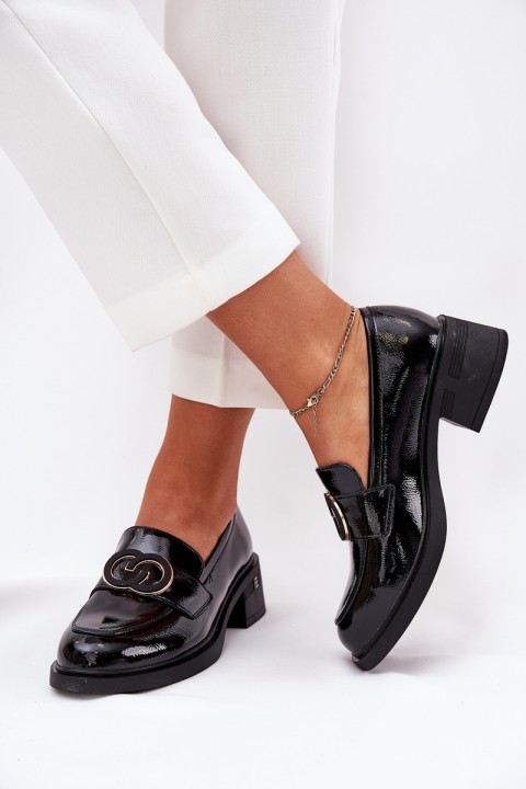 Lacquered Leather Moccasins On Heel Vinceza 18102 Black