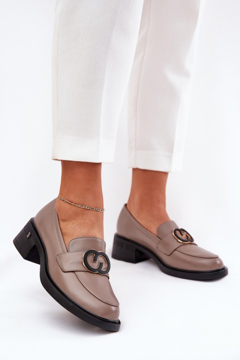 Leather Moccasins On Heel Vinceza 18102 Beige