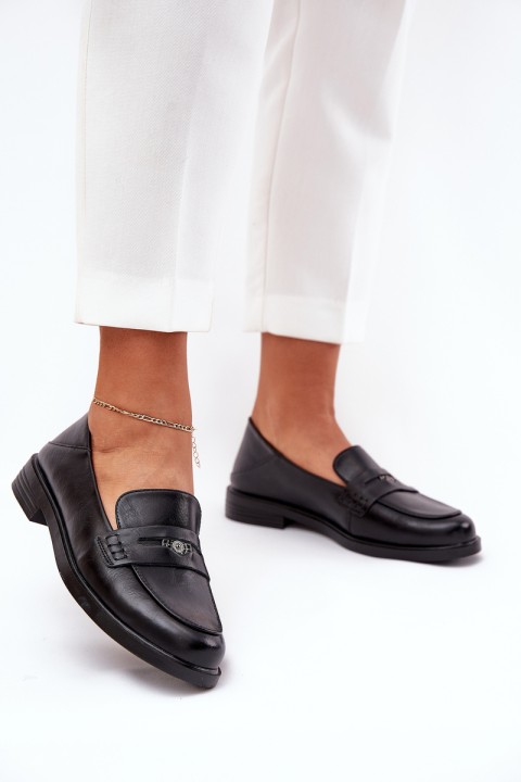 Elegant Women's Loafers Made Of Natural Leather Black Vinceza 18100