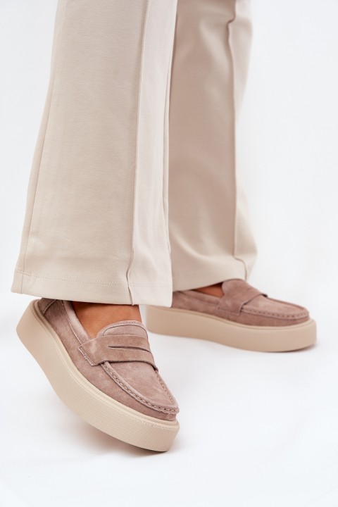 Women's Suede Moccasins on Platform Vinceza 79535 Beige