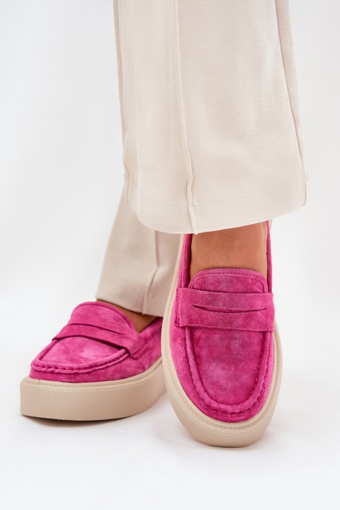 Women's Suede Moccasins On Platform Vinceza 79535 Fuchsia