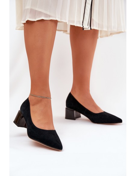 Suede Smooth Heels With Pointed Toes Black Vinceza 66736