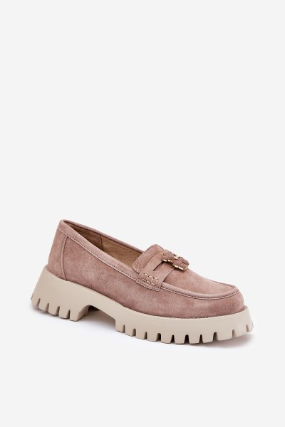 Suede Women's Moccasins With A Bear Emblem Vinceza 79533 Beige 2