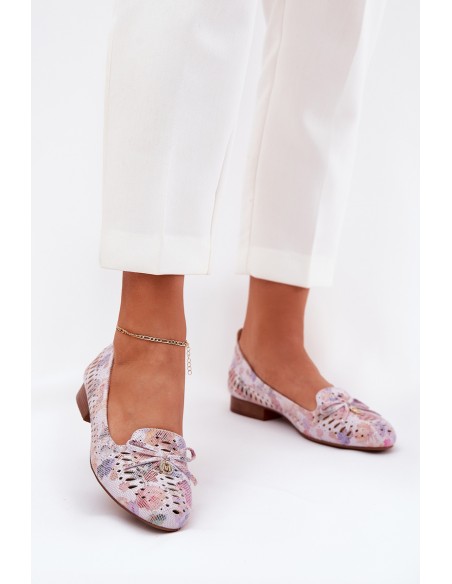 Perforated Ballerinas With Bow In Flowers Eco Suede Multicolor Amepitrea
