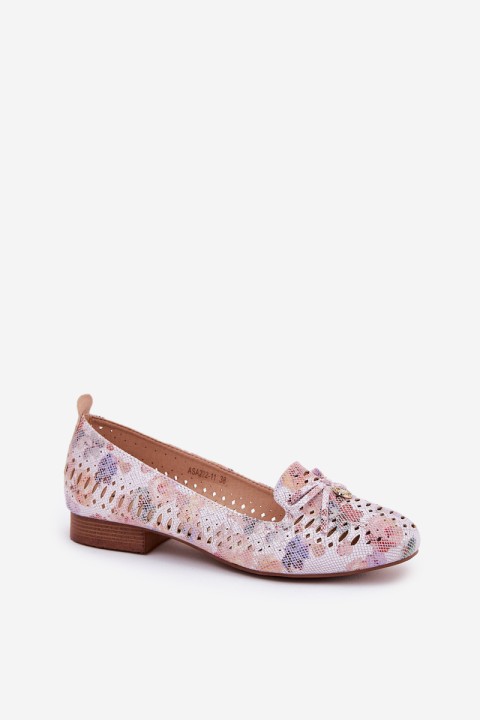 Perforated Ballerinas With Bow In Flowers Eco Suede Multicolor Amepitrea