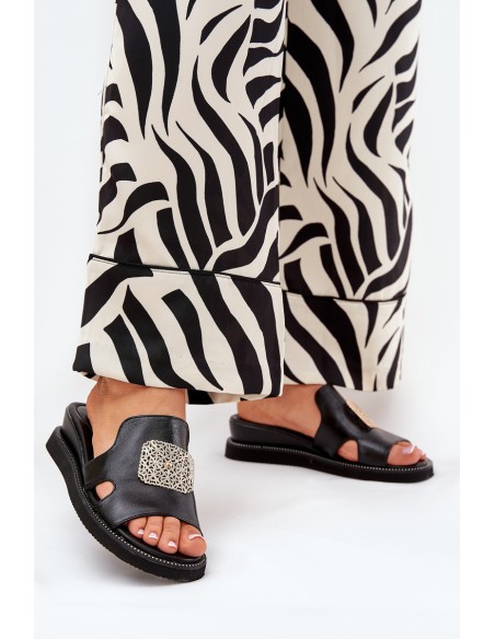 Women's Wedge Sandals Eco Leather With Decoration Black Sarela