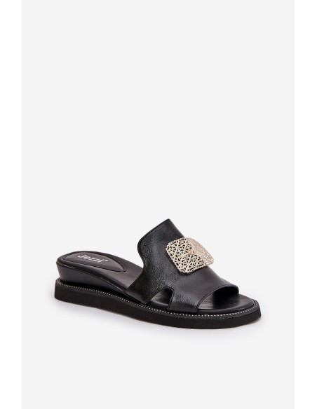 Women's Wedge Sandals Eco Leather With Decoration Black Sarela