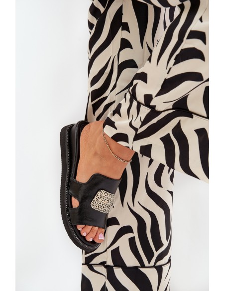 Women's Wedge Sandals Eco Leather With Decoration Black Sarela