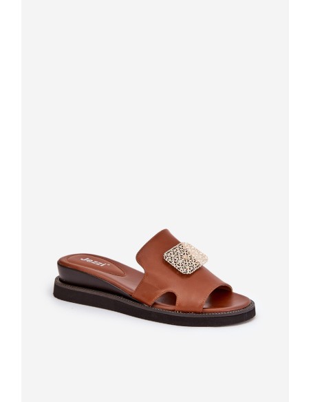 Ladies Wedge Sandals Eco Leather With Decoration Brown Sarela