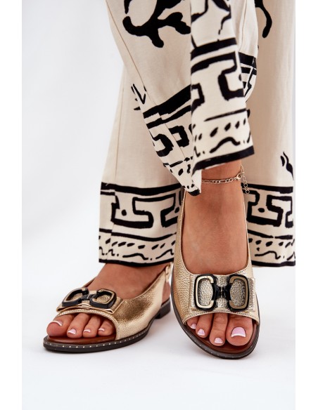 Plokšti sandalai su puošmena Eco Leather Gold Lilria