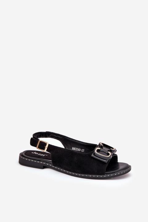 Plokšti sandalai su dekoracija Eco Suede Black Lilria