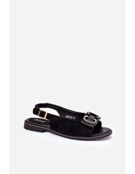 Flat Sandals With Decoration Eco Suede Black Lilria