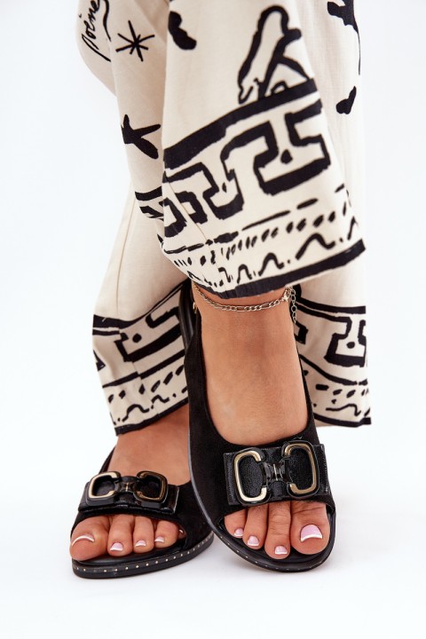 Flat Sandals With Decoration Eco Suede Black Lilria