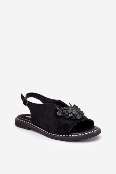 Womens sandals on flat heel with decoration black Setorina 2