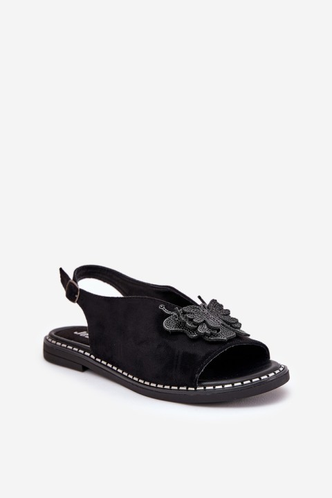 Moteriškos basutės ant plokščio kulno su puošmena juoda Setorina