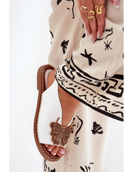 Womens Sandals On Flat Heel With Decoration White Setorina