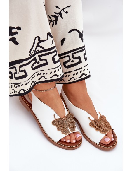 Womens Sandals On Flat Heel With Decoration White Setorina