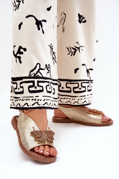 Women's sandals on flat heel with decoration gold Setorina