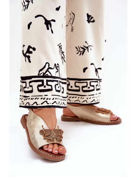 Women's sandals on flat heel with decoration gold Setorina