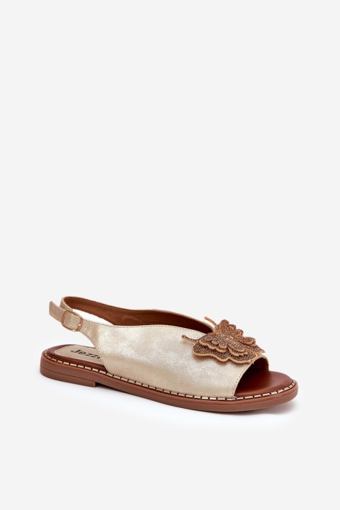 Moteriškos basutės ant plokščio kulno su puošmena auksine Setorina