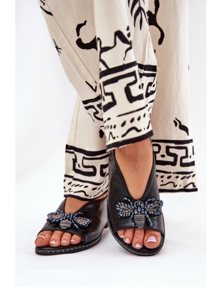 Shiny Women's Sandals With Decoration Flat Black Russona