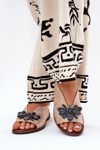 Sparkling Women's Sandals With Decoration Flat Pink Gold Russona