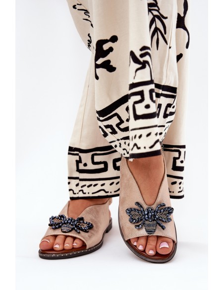 Sparkling Women's Sandals With Decoration Flat Pink Gold Russona