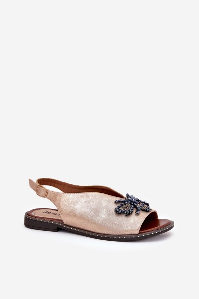 Sparkling Women's Sandals With Decoration Flat Pink Gold Russona 2