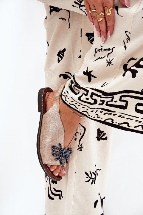 Blizgantys moteriški sandalai su dekoruotu lygiu rožiniu auksiniu Russona