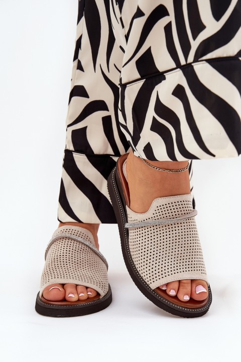 Ladies Wedge Sandals With Decorative Strap Beige Teriwes