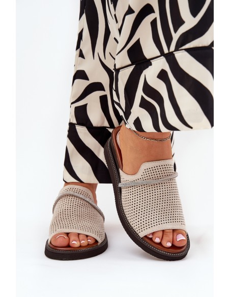 Ladies Wedge Sandals With Decorative Strap Beige Teriwes