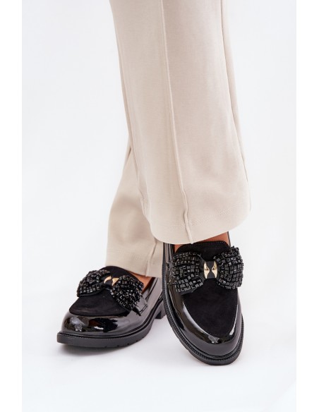 Lacquered Women's Moccasins With Bow S.Barski HY51-319 Black