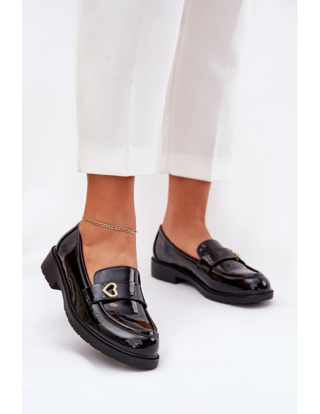 Lacquered Women's Moccasins With Heart Black S.Barski HY51-379