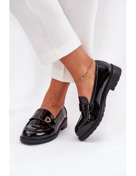 Lacquered Women's Moccasins With Heart Black S.Barski HY51-379