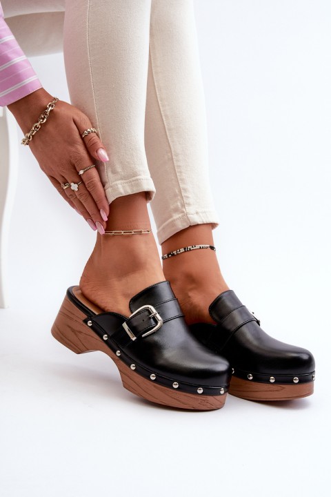 Women's Slide Sandals with Buckle Black Seprilla