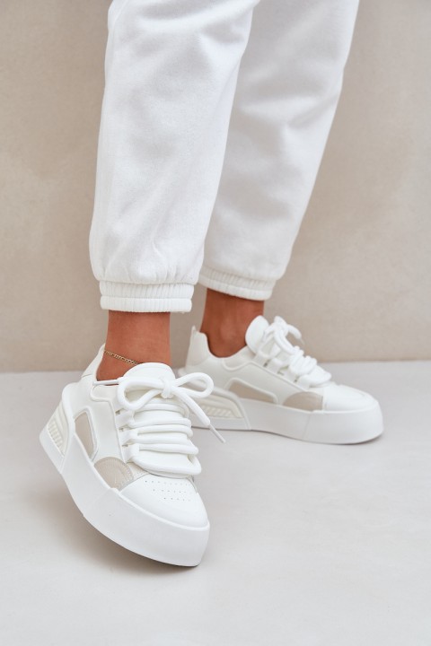 Women's Sneakers With Thick Laces On Platform White Laloma