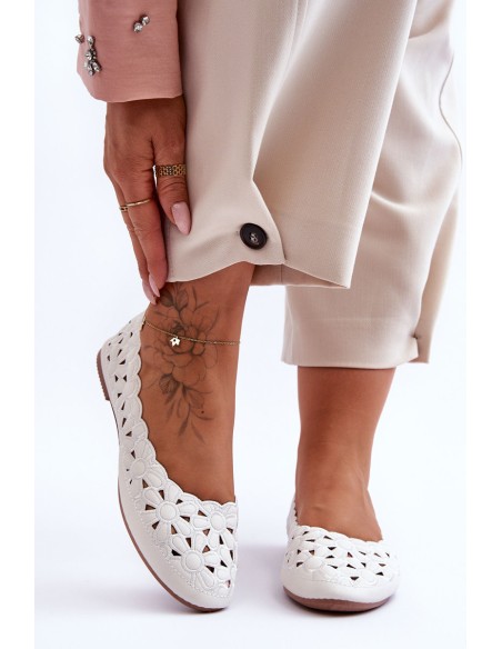 Women's Glittering Openwork Ballet Shoes White Visionary