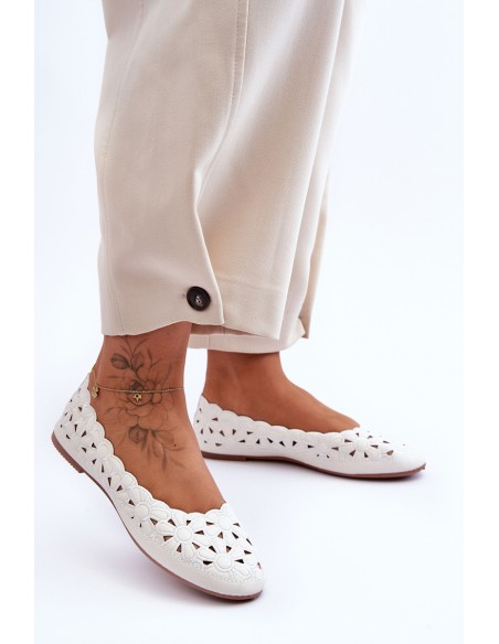 Women's Glittering Openwork Ballet Shoes White Visionary
